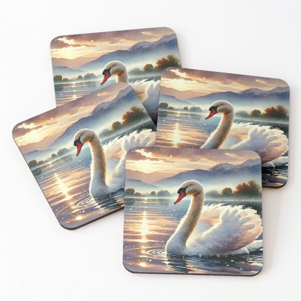 Item preview, Golden Sunset Swan Watercolor Landscape Painting designed and sold by Dream Bloom Gallery.