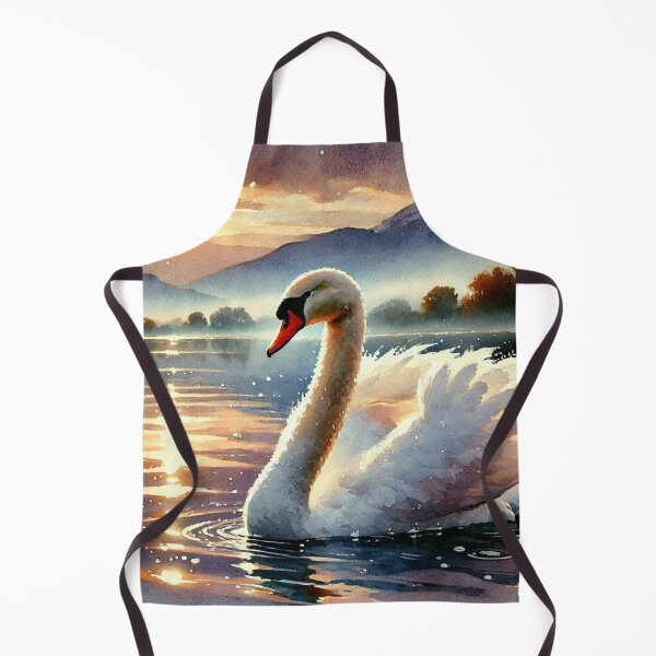 Item preview, Golden Sunset Swan Watercolor Landscape Painting designed and sold by Dream Bloom Gallery.