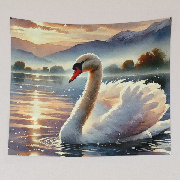 Item preview, Golden Sunset Swan Watercolor Landscape Painting designed and sold by Dream Bloom Gallery.