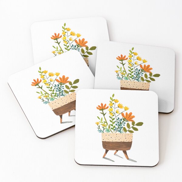 Item preview, Mid Century Modern Floral Planter Illustration | Retro Botanical Art Print designed and sold by Little Bloom Studio.