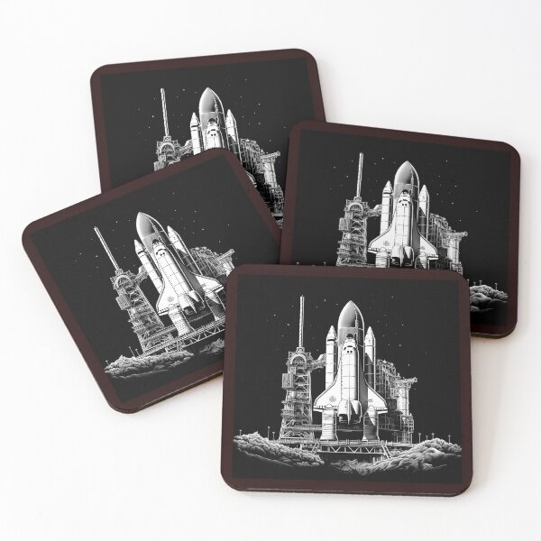Item preview, Space Shuttle Launch Pad Black and White Retro Space Illustration designed and sold by inkoutninja.
