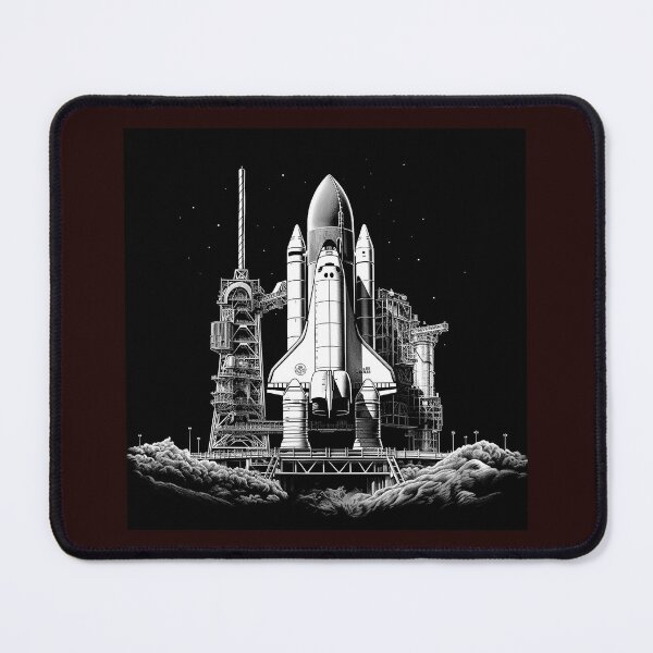 Item preview, Space Shuttle Launch Pad Black and White Retro Space Illustration designed and sold by inkoutninja.