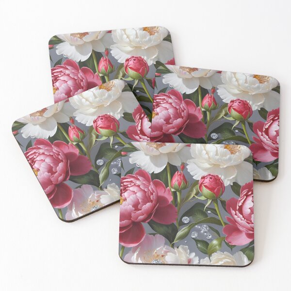 Item preview, Red and White Peonies with Diamonds Floral Seamless Pattern designed and sold by Leylita Design.