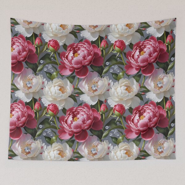 Item preview, Red and White Peonies with Diamonds Floral Seamless Pattern designed and sold by Leylita Design.