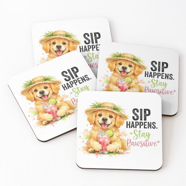 Item preview, Sip Happens Stay Pawsitive Funny Summer Dog Pun designed and sold by LunaPixelStudio.