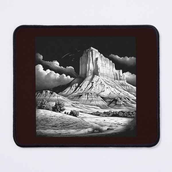 Item preview, Desert Mesa Landscape Black and White Monumental Rock Illustration designed and sold by inkoutninja.