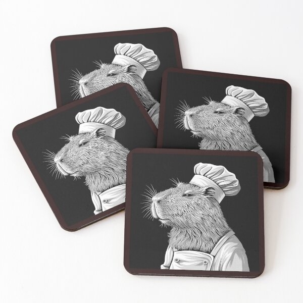 Item preview, Capybara Chef Black and White Funny Animal Illustration designed and sold by inkoutninja.