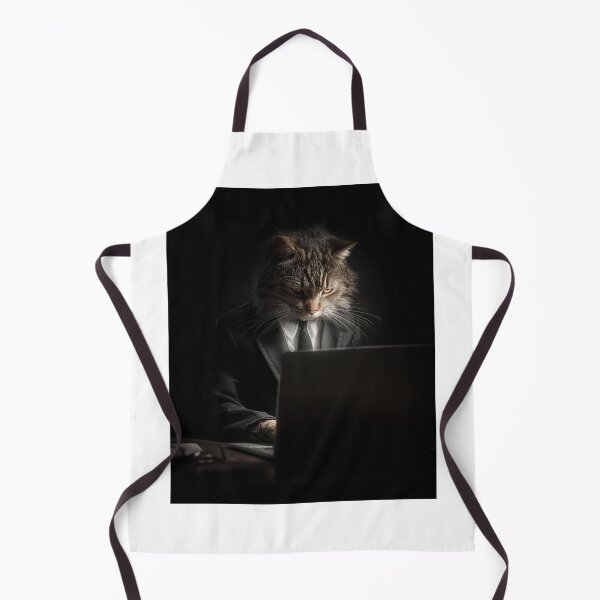 Item preview, A cat wearing a suit works at a computer in dim light. designed and sold by khemjiraphoto.