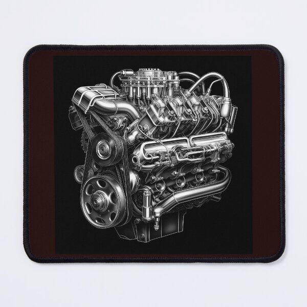 Item preview, High Performance V8 Engine Black and White Mechanical Illustration designed and sold by inkoutninja.