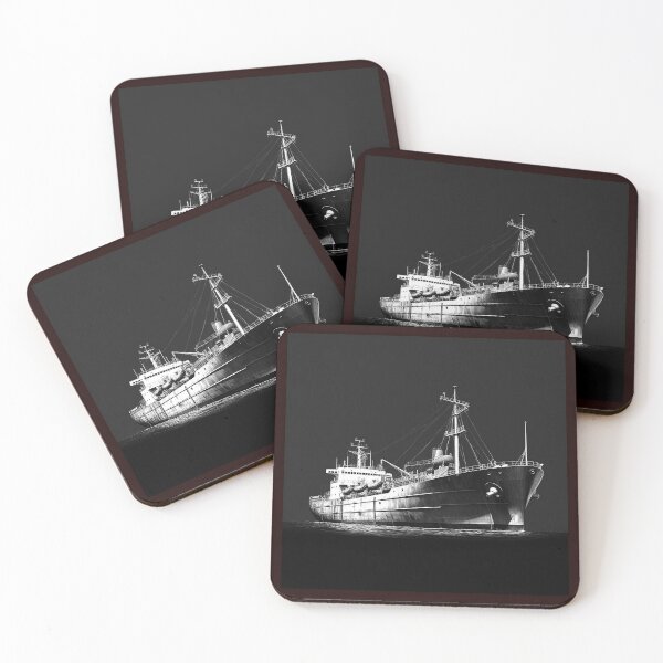 Item preview, Vintage Cargo Ship Black and White Maritime Illustration designed and sold by inkoutninja.