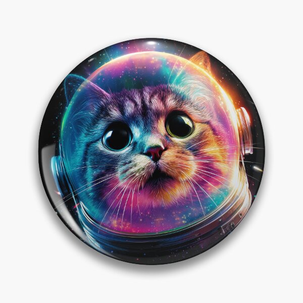Item preview, A cat in a glowing rainbow-colored space helmet amidst the stars. designed and sold by khemjiraphoto.