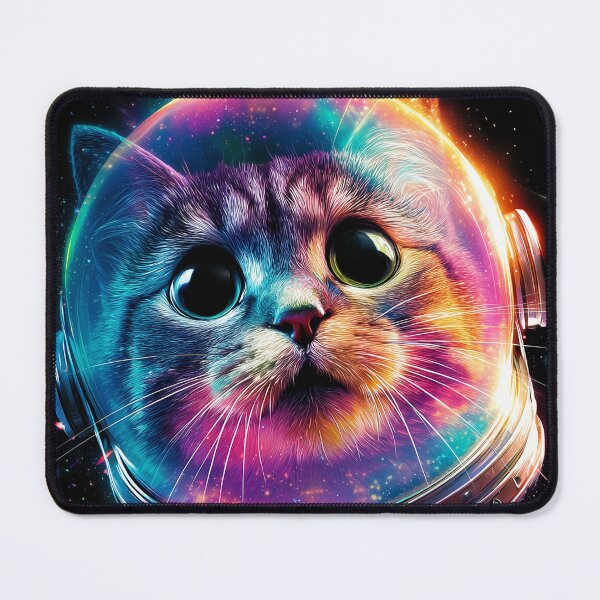 Item preview, A cat in a glowing rainbow-colored space helmet amidst the stars. designed and sold by khemjiraphoto.