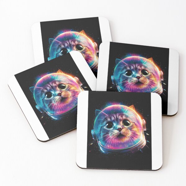 Item preview, A cat in a glowing rainbow-colored space helmet amidst the stars. designed and sold by khemjiraphoto.
