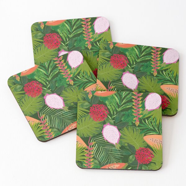Item preview, Tropical jungle of lush greenery fruits and florals designed and sold by PrettywithColor.