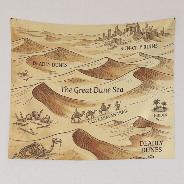 Item preview, The Sunscorched Sands - Vintage Desert Fantasy Map Pattern designed and sold by InnerwayStudio.