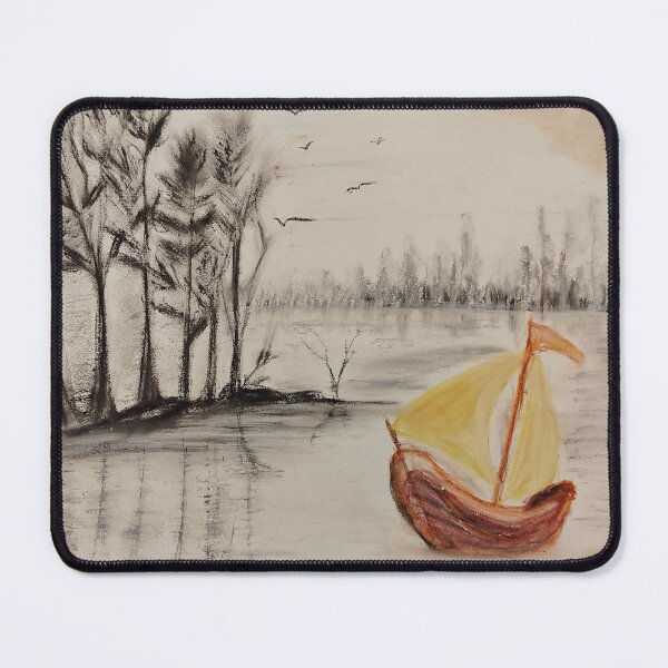 Item preview, Sailing Toward Stillness – Handmade Oil Pastel Boat Landscape Art designed and sold by MyArtYourProducts.
