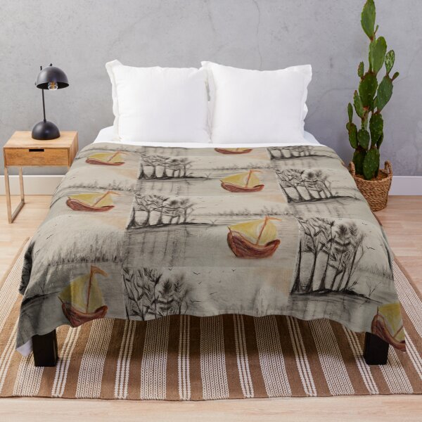 Item preview, Sailing Toward Stillness – Handmade Oil Pastel Boat Landscape Art designed and sold by MyArtYourProducts.