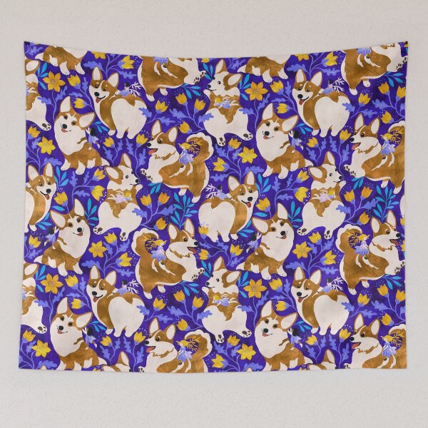 Item preview, Fairy Corgis on blue background  designed and sold by Gaia Marfurt.