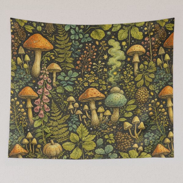 Item preview, Enchanted Forest - Vintage Mushroom and Botanical Fern Seamless Pattern designed and sold by myforestfog.