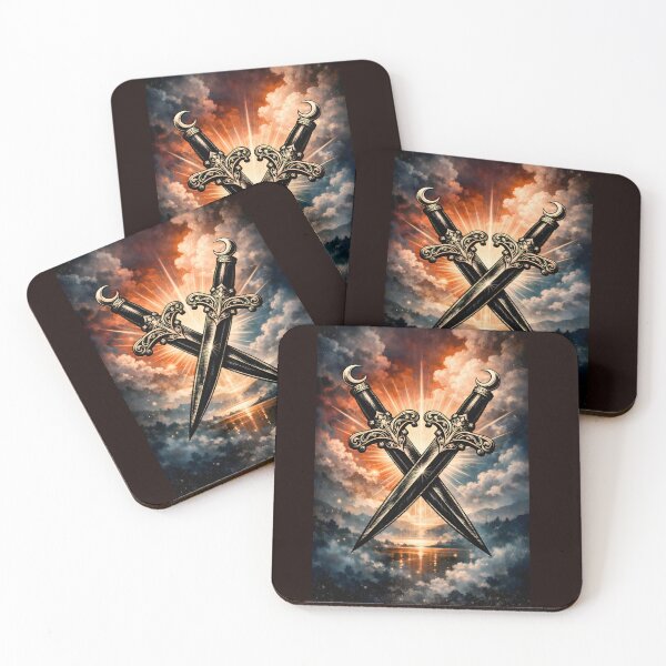 Item preview, Onyx Dagger Symmetry | Victorian Woodcut Crossed Blades designed and sold by Studio77-Gothic.