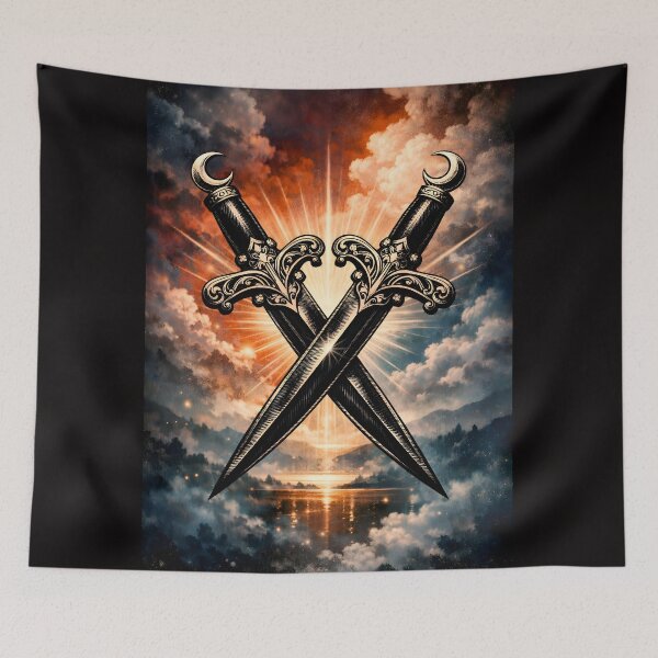 Item preview, Onyx Dagger Symmetry | Victorian Woodcut Crossed Blades designed and sold by Studio77-Gothic.