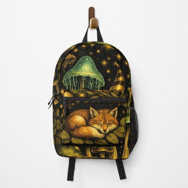 Item preview, Celestial Forest Night - Golden Mushrooms, Owl and Fox Whimsigoth Pattern designed and sold by myforestfog.