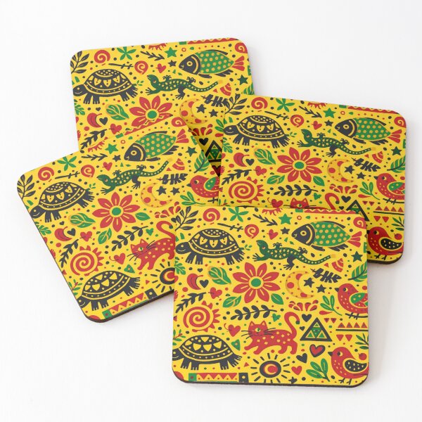 Item preview, Sunny Safari Patchwork - African Folk Animals and Tribal Sun Pattern designed and sold by myforestfog.