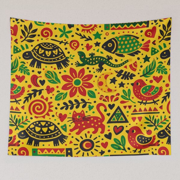 Item preview, Sunny Safari Patchwork - African Folk Animals and Tribal Sun Pattern designed and sold by myforestfog.