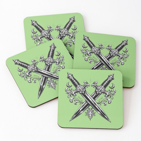 Item preview, Onyx Dagger Symmetry: Victorian Woodcut Crossed Blades & Lunar Filigree designed and sold by Studio77-Gothic.