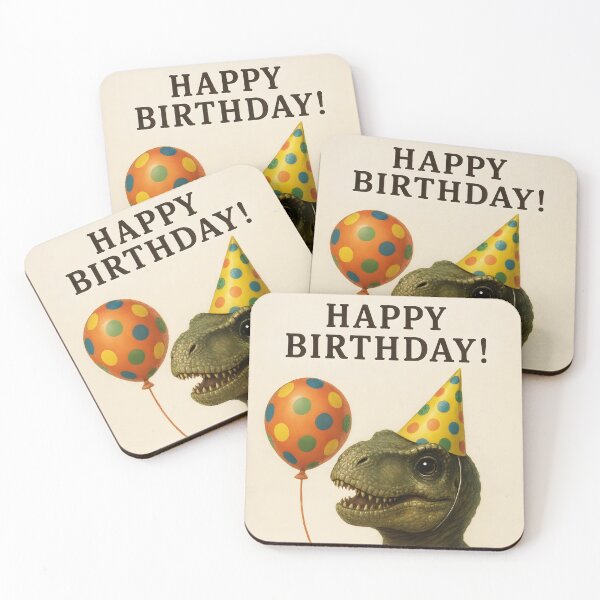 Item preview, Photorealistic Baby Dinosaur with Balloon and Birthday Hat – Happy Birthday Design designed and sold by EmeraldeaArt.