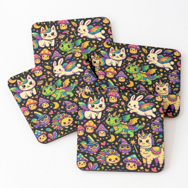 Item preview, Rainbow Magical Friends - Cute Kawaii Animals and Mushrooms Seamless Pattern designed and sold by myforestfog.
