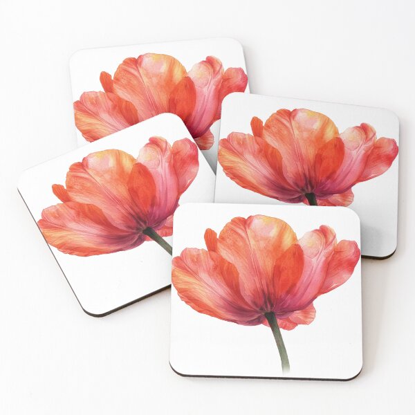 Item preview, Coral Tulip Watercolor Floral Art designed and sold by Rutvain.