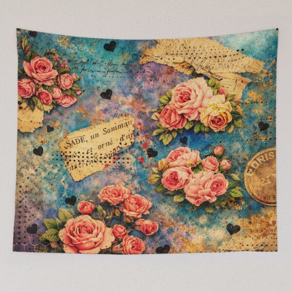 Item preview, Unexpected Emotions – Vintage Floral Mixed Media Collage with Roses & Romantic Blue Aesthetic designed and sold by CharismaticMindArt.
