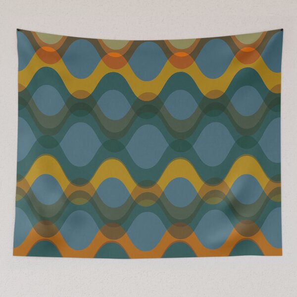 Item preview, Retro 70s Wavy Pattern - teal blue, warm orange and brown designed and sold by JMgraphic.