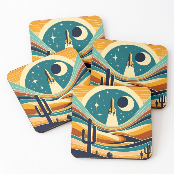 Item preview, Retro rocket over desert moonscape designed and sold by InkSmithery.