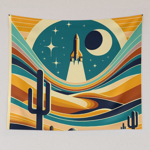 Item preview, Retro rocket over desert moonscape designed and sold by InkSmithery.