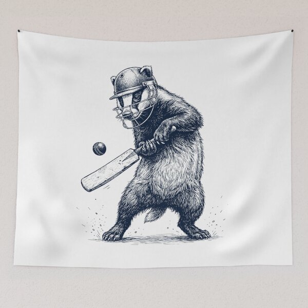 Item preview, Vintage Badger Playing Cricket Player Animal Lover designed and sold by DoodleTortle.