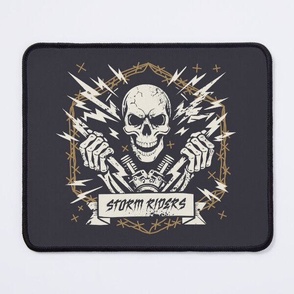 Item preview, Storm Riders Skull – Vintage Biker Skeleton with Lightning designed and sold by DarkDrips.