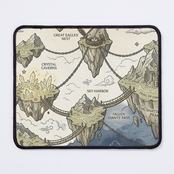 Item preview, The Shattered Peaks - Vintage Floating Islands Fantasy Map Pattern designed and sold by InnerwayStudio.