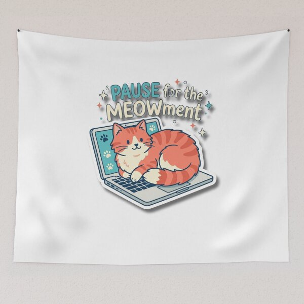 Item preview, Funny Cat Leaning on Laptop - Pause for the Meowment designed and sold by K-Vibe Design Studio.
