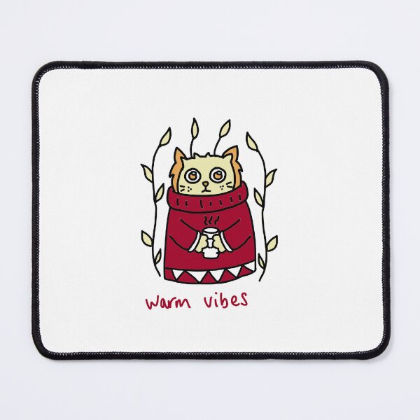 Item preview, Warm Vibes Yellow Cat - Dark Red Winter Illustration designed and sold by J-Mindful.