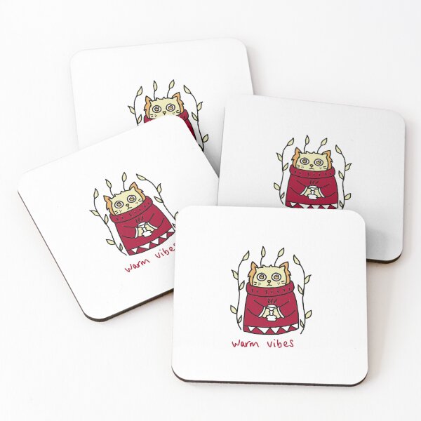 Item preview, Warm Vibes Yellow Cat - Dark Red Winter Illustration designed and sold by J-Mindful.