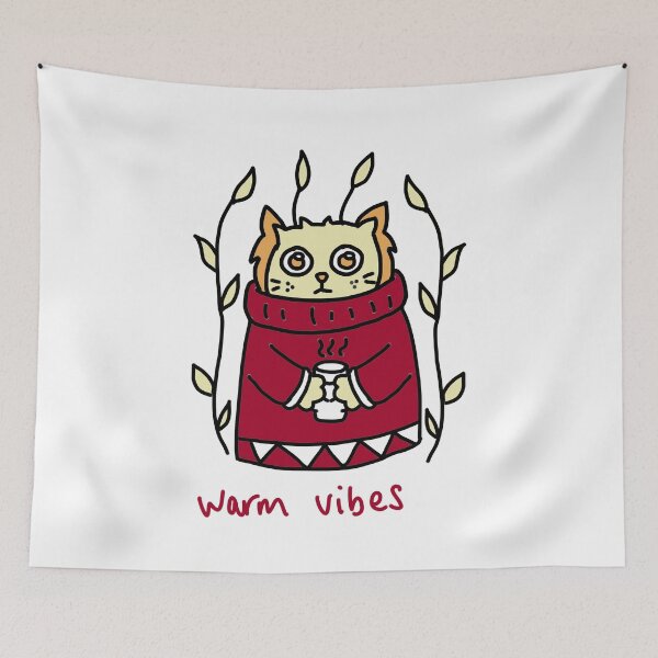 Item preview, Warm Vibes Yellow Cat - Dark Red Winter Illustration designed and sold by J-Mindful.