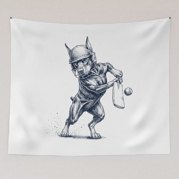 Item preview, Vintage Doberman Pinscher Playing Cricket Player Dog Lover designed and sold by DoodleTortle.