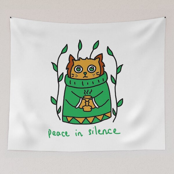 Item preview, Peace In Silence Cat - Green Nature Spirit Doodle designed and sold by J-Mindful.