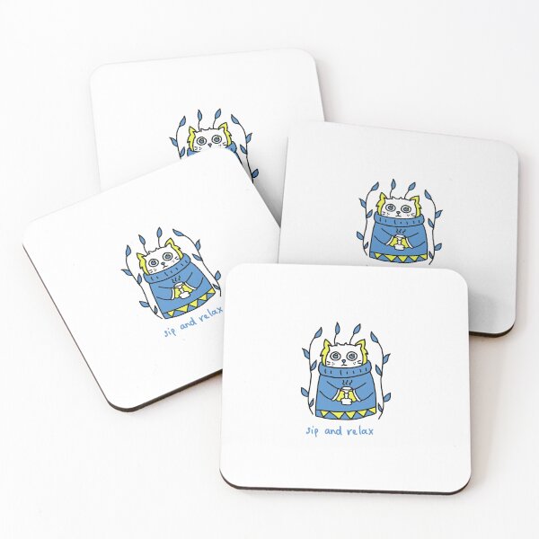 Item preview, Sip And Relax White Cat - Blue Winter Comfort Art designed and sold by J-Mindful.