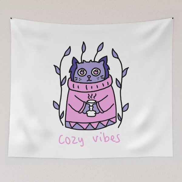 Item preview, Cozy Vibes Purple Cat - Warm Sweater Illustration designed and sold by J-Mindful.
