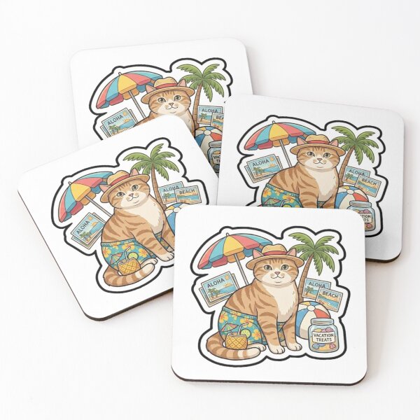 Item preview, Cute Ginger Cat on Tropical Beach Vacation Sticker designed and sold by Purely Art Shop.