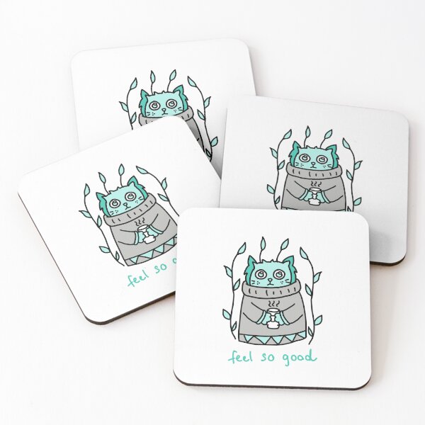 Item preview, Feel So Good Cat Doodle - Teal Winter Hygge Art designed and sold by J-Mindful.
