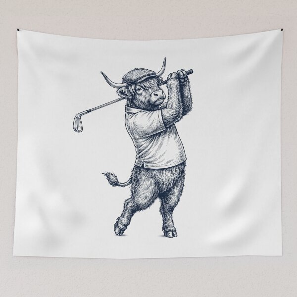 Item preview, Vintage Highland Cow Playing Golf Golfer Animal Lover designed and sold by TerryConnells.